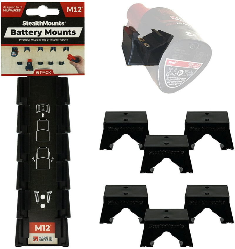 StealthMounts Milwaukee M12 battery mounts black 6 pack BM-MW12-BLK-6