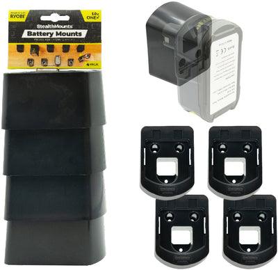 StealthMounts Ryobi 18V ONE+ battery mounts black 4 pack BM-RY18-4