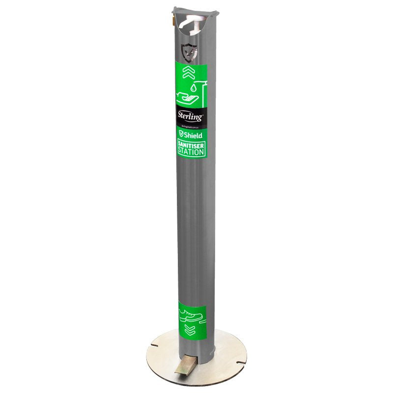 Impacta Shield Aluminium Hands Free Sanitising Station Bollard-Grey