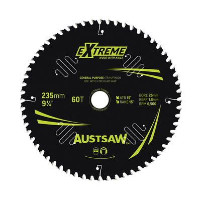 AUSTSAW Extreme Pro Shield TCT Saw Blade-235mm 60T Thin Kerf