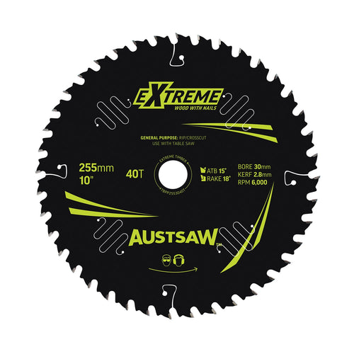 AUSTSAW Extreme Pro Shield TCT Saw Blade-255mm 40T T Table Saw