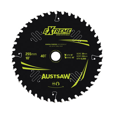 AUSTSAW Extreme Pro Shield TCT Saw Blade-255mm 40T Thin Kerf