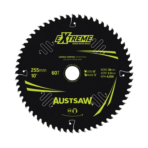 AUSTSAW Extreme Pro Shield TCT Saw Blade-255mm 60T Thin Kerf