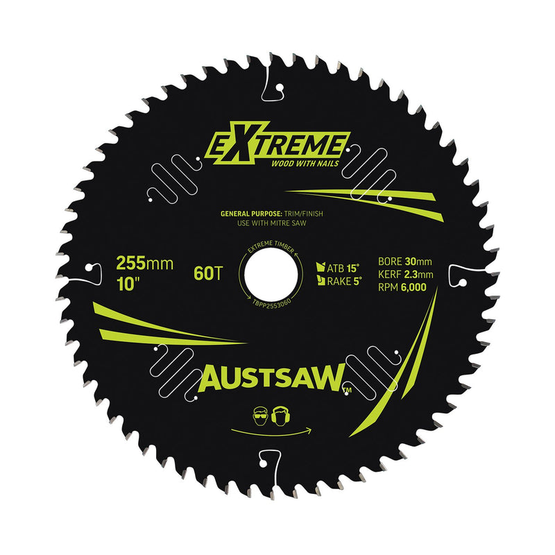 AUSTSAW Extreme Pro Shield TCT Saw Blade-255mm 60T Thin Kerf