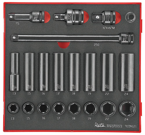 Teng Tools TED9121 21 PIECE 1/2" DRIVE IMPACT SOCKET SET bd