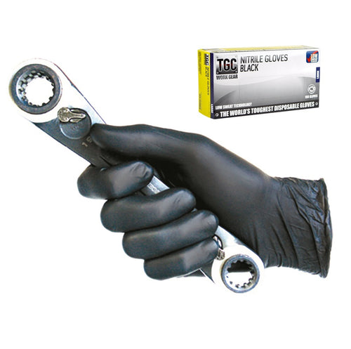 TGC Industrial Black Nitrile Disposable Work Gloves-100Pack-Medium 160002