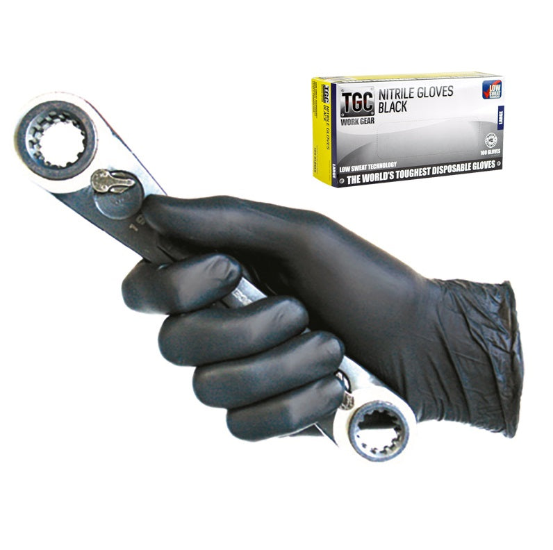 TGC Industrial Black Nitrile Disposable Work Gloves-100Pack-Large 160003