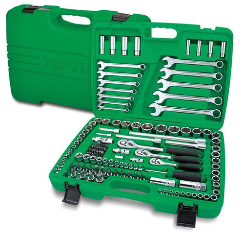 TOPTUL Tools 130Pce 1/4", 3/8" & 1/2"  Metric & Imperial Socket Wrench Set Tool Kit -TOPGCAI130B