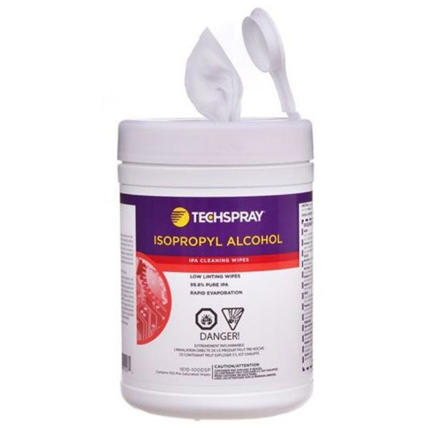 Techspray Isopropyl Alcohol (IPA) Wipes 99.8% - Tub of 100-Cleaner, Disinfectant, Antiseptic