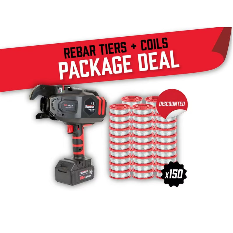 RAPID TOOLS Starter Kit - RT-40A Rebar Tier + 3 Cartons Wire Package Deal - TWG-150A