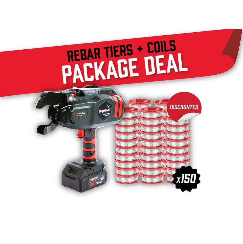 RAPID TOOLS Starter Kit - RT-60A Rebar Tier + 3 Cartons Wire Package Deal - TWG-150B