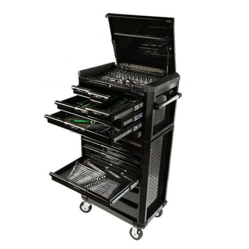 TYPHOON 419pce Tool Kit With Insert Trays in Chest & Roller Cabinet-Black -ATD