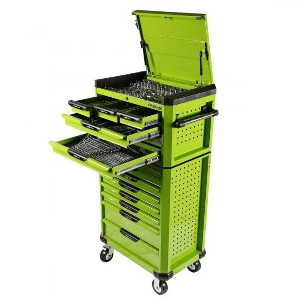 TYPHOON 419pce Tool Kit With Insert Trays in Chest & Roller Cabinet-Green