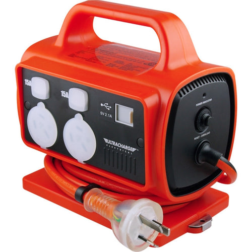 POWER DC Ultracharge Safety Power Block - 15Amp Portable power socket outlet with RCD and USB UR1155RU15A