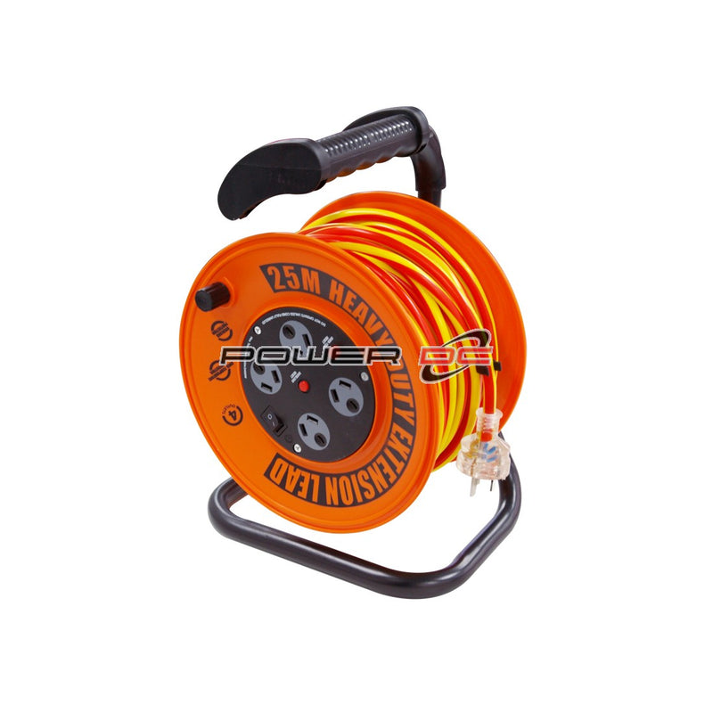 POWER DC 25m 15Amp Extension Lead 10Amp Plugs With Reel & 4Port Power Board UR240/25RT