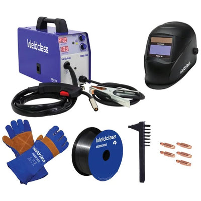 WELDCLASS Mig Welder Bundle Kit With BONUS Gloves, Starter Kit & Auto Darkening Welding Helmet-PK11001