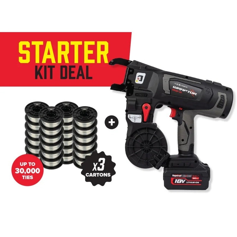 RAPID TOOLS WRAPTOR Starter Kit - WRAP-44 Rebar Tier + 3 Cartons Wire - WGW-3A