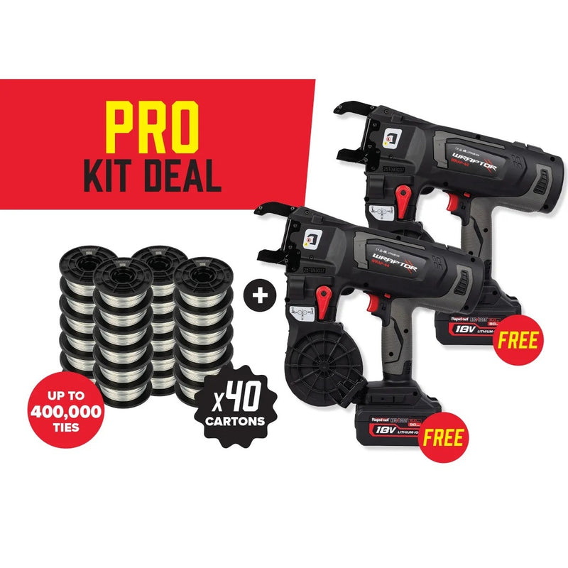 RAPID TOOLS WRAPTOR Pro Kit - Free 2 x WRAP-44 Rebar Tiers + 40 Cartons Wire - WGW-40A