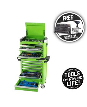Kincrome P1805G Contour 242Pce Tool Kit In Chest & Roller Cabinet With Apprentice Bonus Tools-Green