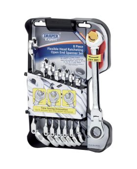 Draper Tools Metric Combination Spanner Set with Flexible Head and Double Ratcheting Features (8 Piece) DRA07034