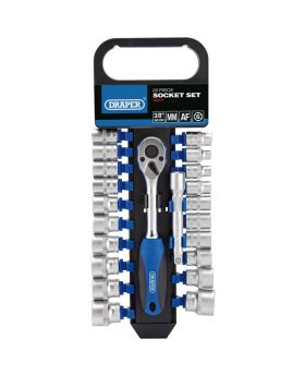 Draper Tools 3/8 Sq. Dr. Combined MM/AF Socket and Ratchet Set (22 piece) DRA16373