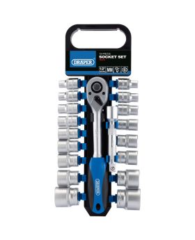 Draper Tools 1/2 Sq. Dr. Metric Socket and Ratchet Set (19 Piece) DRA16375