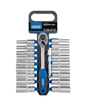 Draper Tools 1/2 Sq. Dr. Combined MM/AF Deep Socket and Ratchet Set (20 Piece) DRA16377