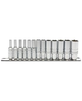 Draper Tools 1/4 Sq. Dr. Deep Metric Sockets on Metal Rail (13 piece) DRA16490