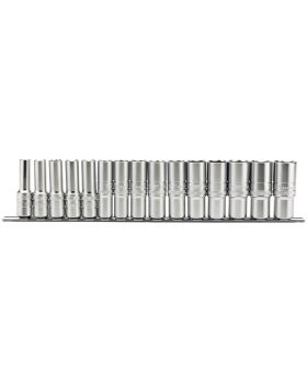 Draper Tools 1/2 Sq. Dr. Metric Deep Sockets on a Socket Rail (15 Piece) DRA16499