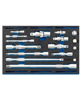 Draper Tools Extension Bar, Universal Joints and Socket Convertor Set 1/4 Drawer EVA Insert Tray (16 Piece) DRA63530