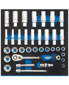 Draper Tools 3/8 Socket Set in 1/2 Drawer EVA Insert Tray (35 Piece) DRA63534