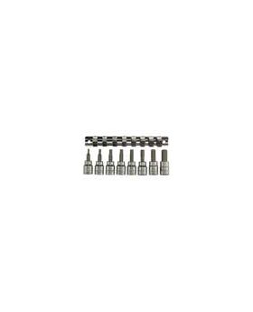 Teng Tools M3811 8 piece 3/8" drive AF hex bit sockets on a clip rail - BD