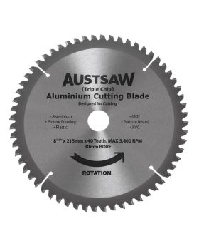 AUSTSAW 215mm (8 1/2in) Aluminium Blade Triple Chip - 30mm Bore - 40 Teeth