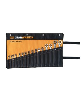 GEARWRENCH 16 PC 12 POINT METRIC REVERSIBLE RATCHETING COMBINATION WRENCH ROLL 9602NR