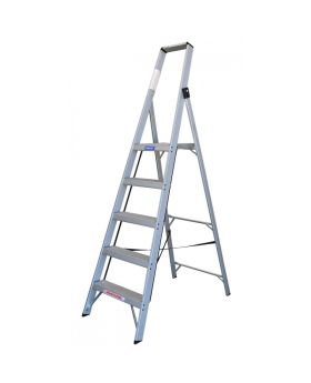 INDALEX Aluminium Slimline Platform Ladder-Tradesman Series- 5 Steps 2.4m/1.5m 150kg Rated