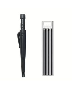 INDUSTRIAL XS Pencil & Holder with 6PCK Lead Refill Combo Set- Heavy-Duty HB Lead Woodworking Pencil- BFD
