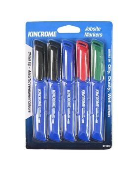 KINCROME PERMANENT MARKER CHISEL TIP 5 PACK ASSORTED COLOURS - K11810