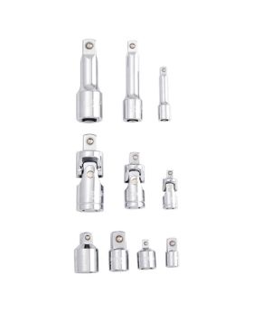 Kincrome k2969 SOCKET ACCESSORY SET 1/4", 3/8? & 1/2" SQUARE DRIVE 10 PIECE (MIRROR POLISH)