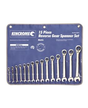 KINCROME METRIC COMBINATION GEAR SPANNER SET 15 PIECE - K3015