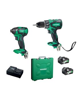 Hitachi/Hikoki KC18DBSL(HAZ) 18V 5.0Ah/2.5Ah Li-Ion Cordless Brushless MultiVolt 2pce Combo Kit-FDB