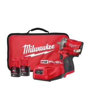 Milwaukee M12FIW38-202B 12V 2.0Ah Li-ion Cordless Fuel Stubby 3/8" Impact Wrench Combo Kit