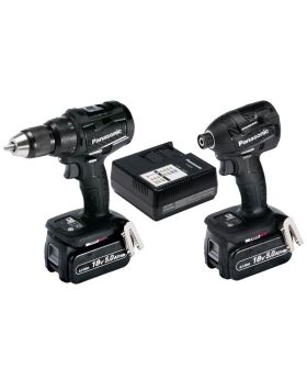 Panasonic EYC217LJ2G57 Dual Voltage 14.4v/18v  Brushless Impact Drill Driver & Impact Driver Cordless Combo Kit-18v 5ah