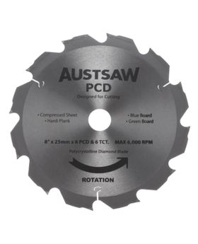 AUSTSAW 205mm ( 8in) Polycrystalline Diamond Blade - 25mm Bore - 6PCD 6TCT Teeth