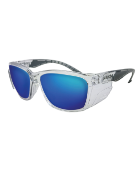 MAXISAFE  Rayzr Safety Glasses - Clear Frame - Blue Mirror Polarised Lens