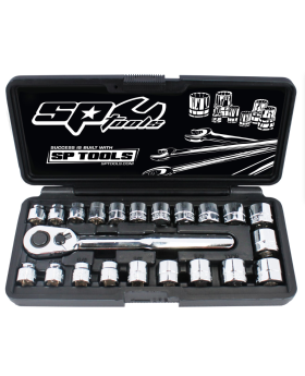 SP Tools 22PC 3/8"DR SOCKET SET - LOW PROFILE ( STUBBY) - METRIC/SAE 