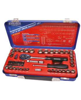 SP Tools 55PC - 1/4"DR & 3/8"DR SOCKET SET - 12PT METRIC/SAE  