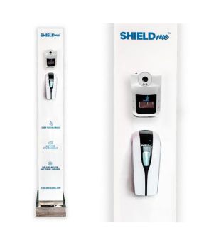 SHIELD Automatic Sanitiser Disinfectant System Tower with Wall Mounted Thermometer, Dispenser & Liquids