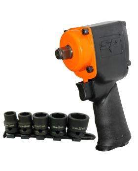 SP TOOLS 1/2"Dr Stubby Impact Wrench with Bonus Impact Socket Set SP-1141B