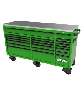 SP Tools 73" USA SUMO Series Wide Roller Cabinet  Tool Box - 21 DRAWER-Green/Black-SP44825G