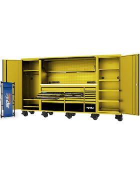 SP Tools USA Sumo Series 128" Complete Workstation 708pce Tool Box Combo Kit-Matt Black/Yellow-SP50850LTD